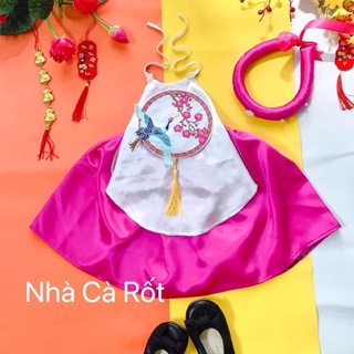 Set yếm đào lụa màu trắng váy tím hàng may thiết kế cho bé gái