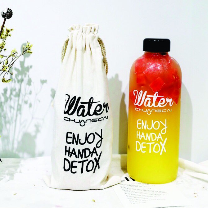 [600ML+1000ML] Bình đựng nước Detox bằng nhựa kèm túi vải tiện lợi