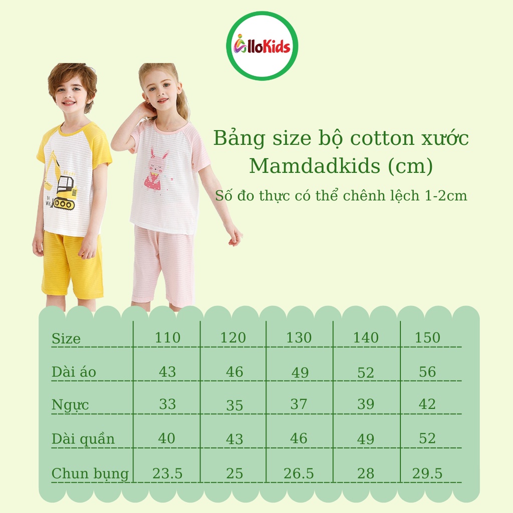 14-40kg Bộ cotton xước, sợi tre cộc tay raglan quần lửng hè cho bé trai bé gái hãng Mamdadkids