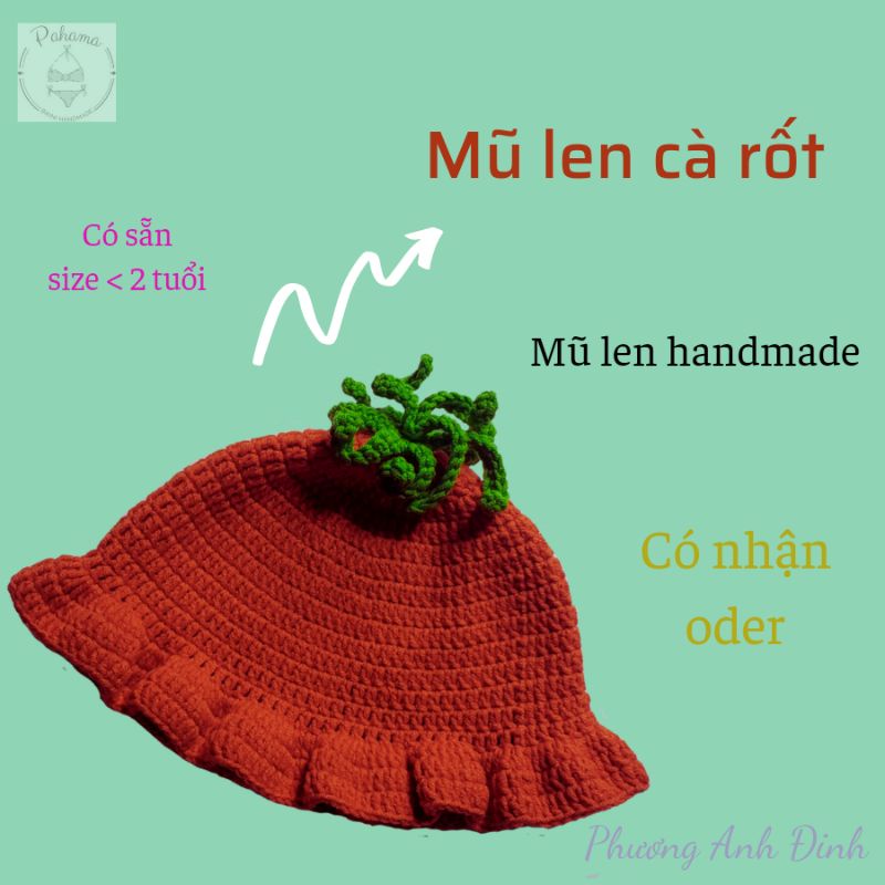 Mũ len hình cà rốt - mũ len handmade - có sẵn 2y