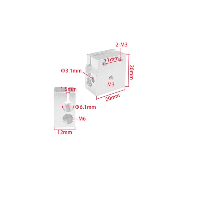 Khối dẫn nhiệt E3D MK8 Volcano (cảm biến thường và PT100) cho máy in 3D