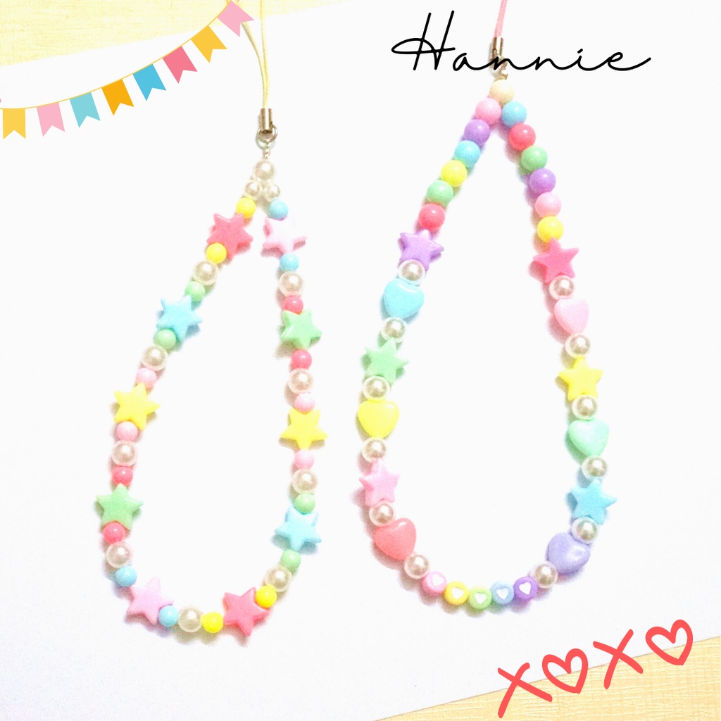 Móc khóa ngôi sao trái tim pastel - Phone strap phụ kiện dây treo túi xách balo chìa khóa điện thoại handmade