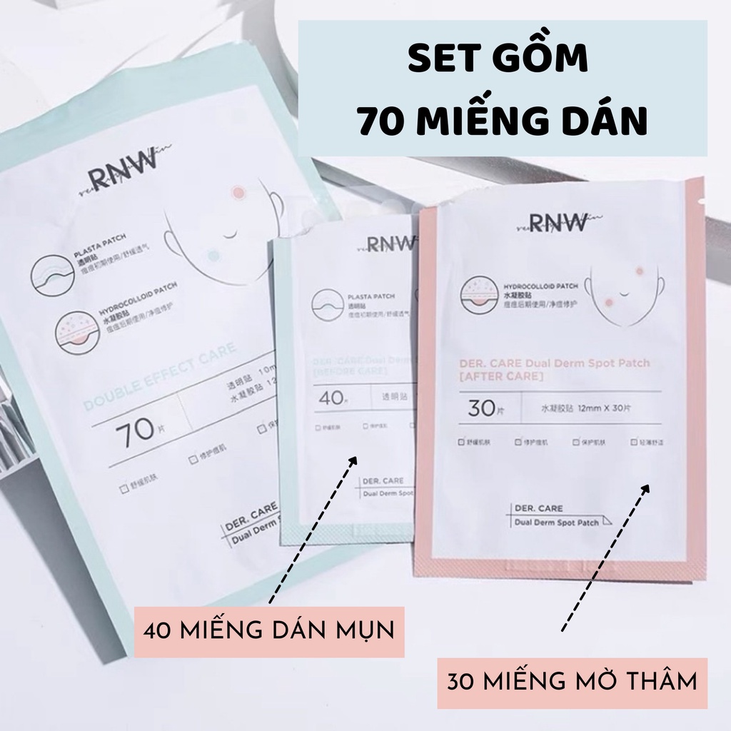 Bộ 70 miếng dán mụn RNW Double Effect Care nội địa Hàn Quốc giúp giảm mụn, mờ thâm