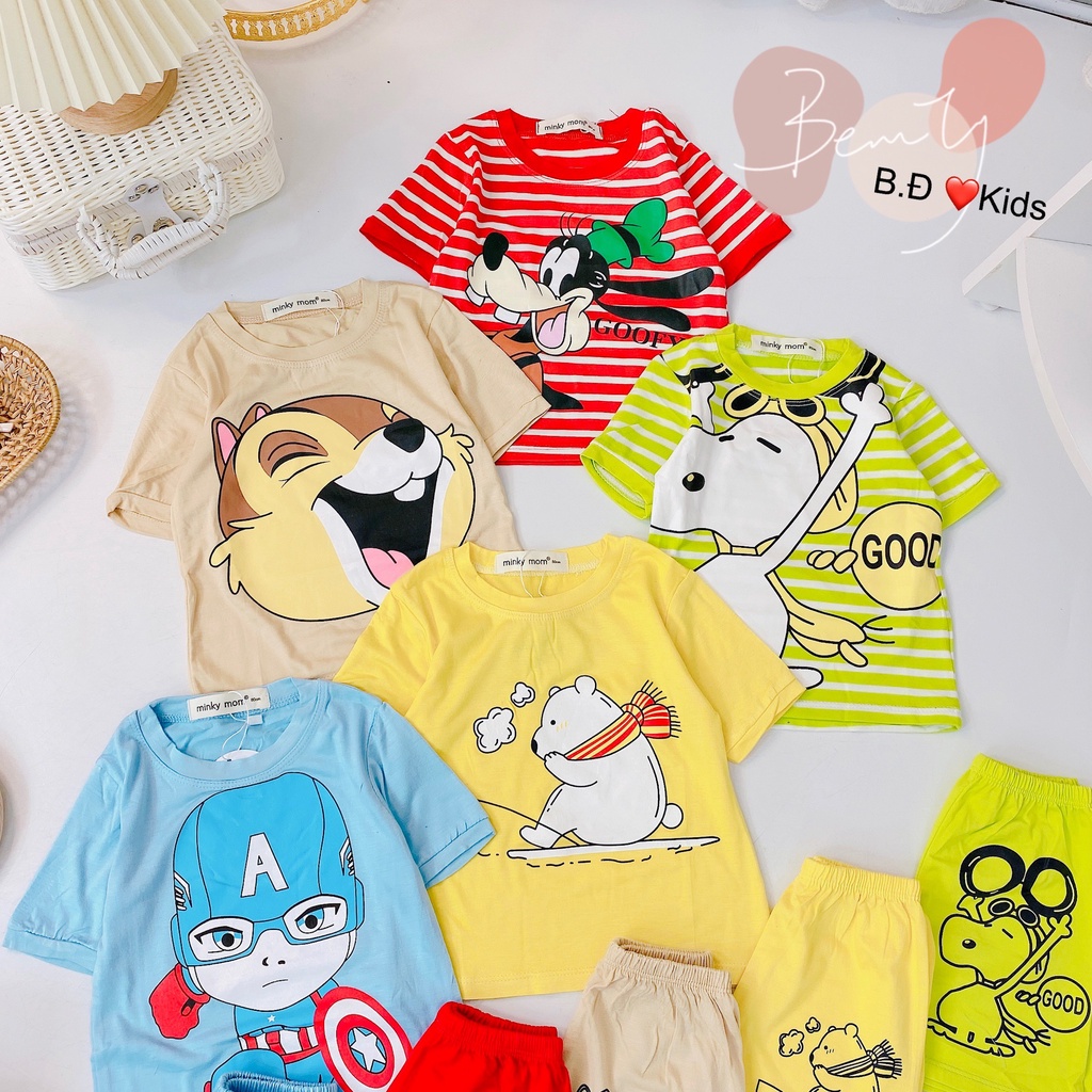 [Bé 7-25kg] Bộ ngắn tay kẻ sọc ngang thun lạnh dệt Minky Mom cho bé trai bé gái từ 7-25kg