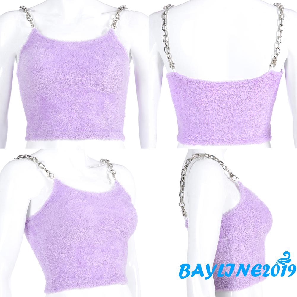 Áo thun croptop 2 dây phối lông thời trang nữ tính