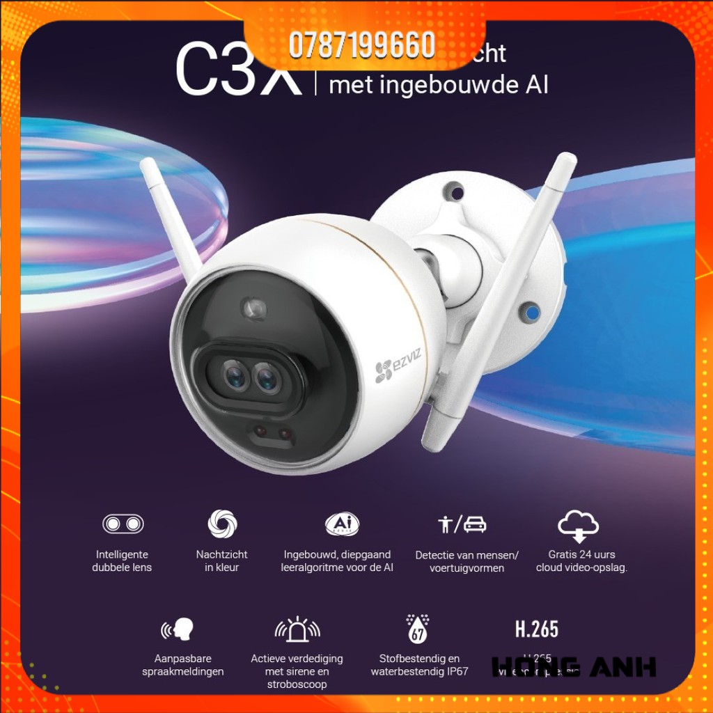 Camera Wifi EZVIZ Ngoài Trời C3X (CS-CV310) 2.0MP 1080P , có màu ban đêm, báo động công nghệ AI