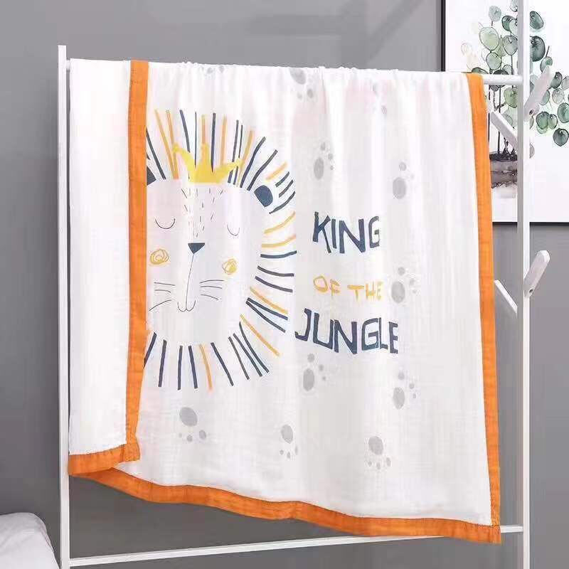 Chăn aden sợi tre 4 lớp viền màu hoạt họa cho bé sơ sinh và trẻ em kích thước lơn 105x115cm