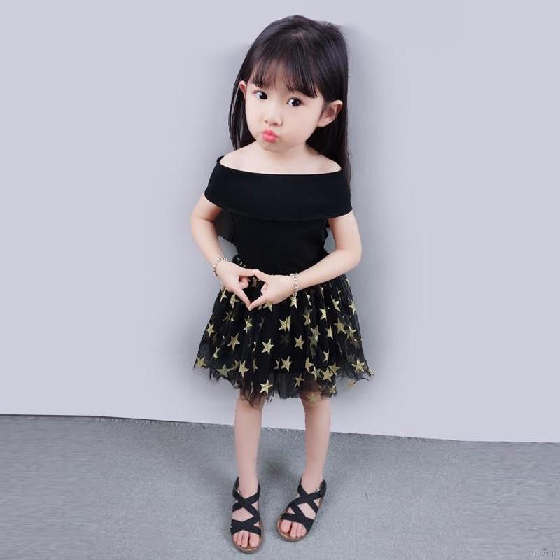 Đầm lưới xòe công chúa thiết kế trễ vai dễ thương cho bé gái