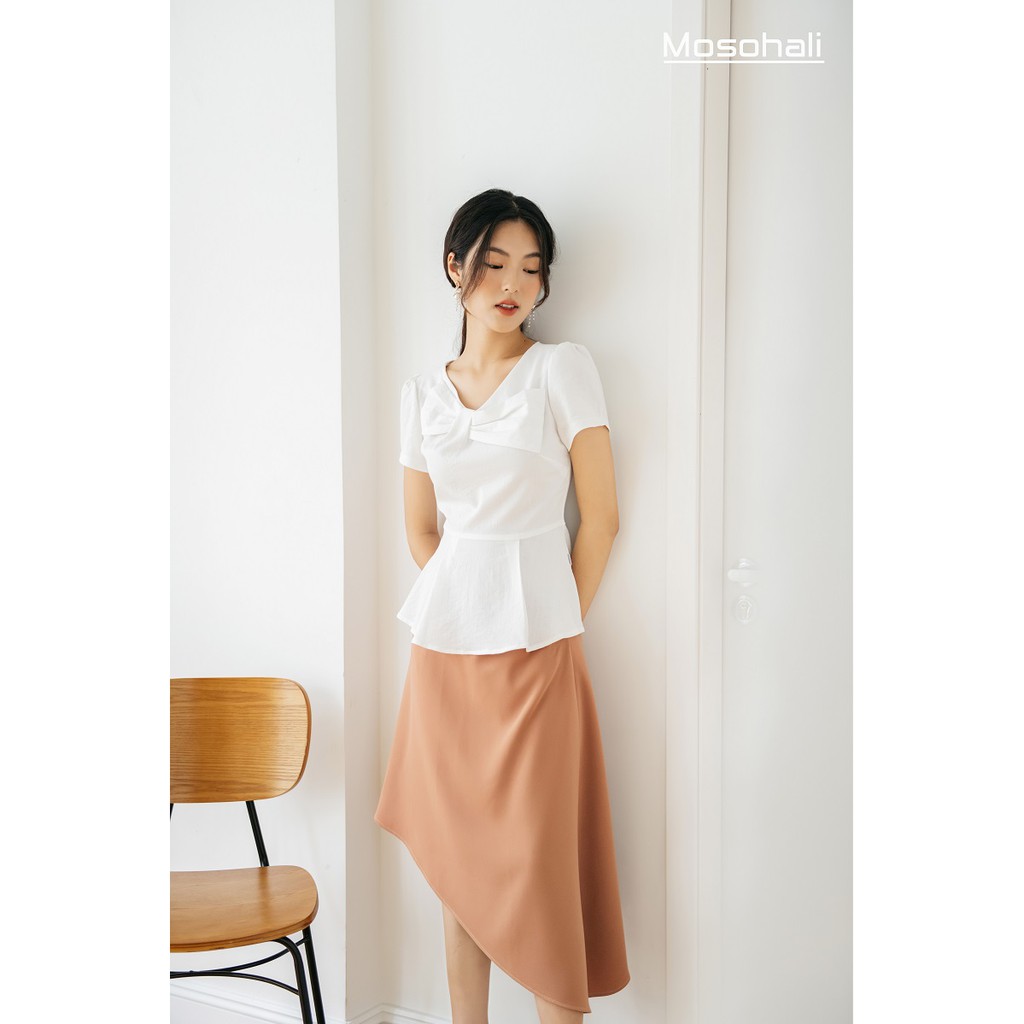 Sơ mi nữ khóa sau nơ ngực Mosohali dáng ôm thời trang công sở