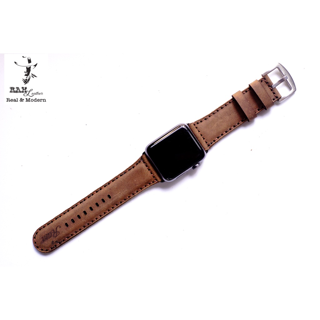 Dây đồng hồ Apple Watch da bò sáp ngựa nâu đất 26mm - RAM Leather