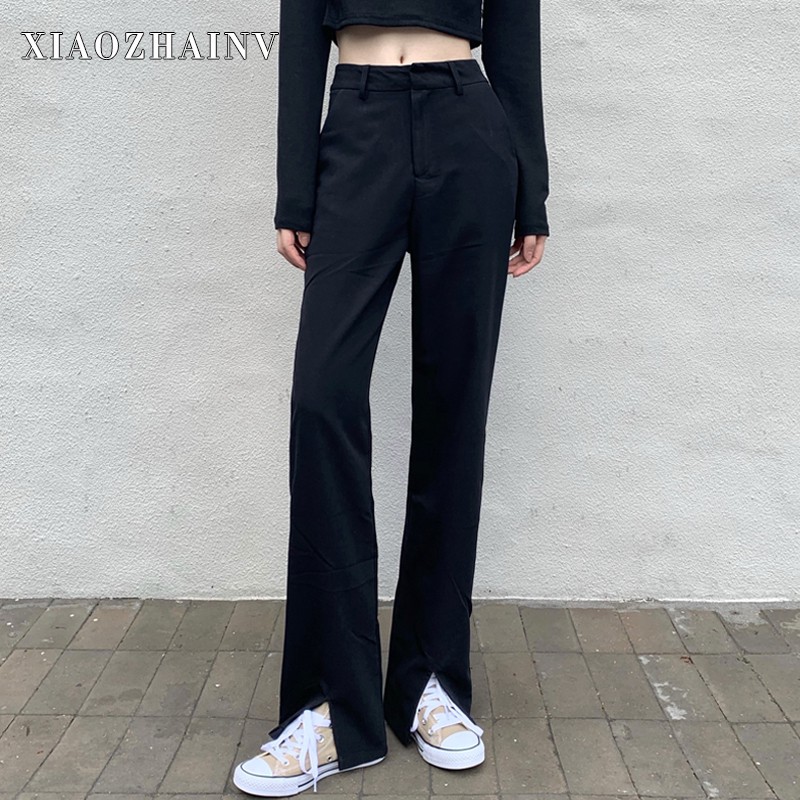 Quần Xiaozhainv thiết kế ống rộng xẻ tà phong cách Hàn Quốc trẻ trung cho nữ | BigBuy360 - bigbuy360.vn
