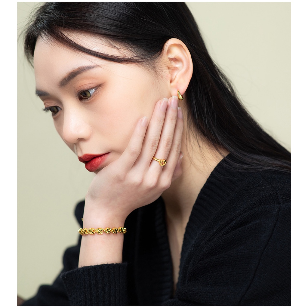 Vòng Tay Nữ Hình Cỏ 4 Lá, Lắc Tay Cỏ May Mắn Xinh Xắn Xi Vàng Điều Chỉnh Được Độ Rộng