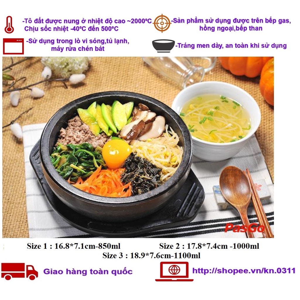 Tô,thố đất nâu tráng men làm cơm trộn Bibimbap ,canh Bulgogi ,lẩu kim chi ,mì cay kiểu Hàn Quốc nhiều Size