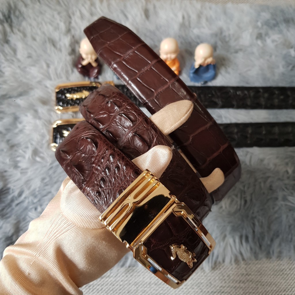 Dây Lưng Cá Sấu Liền Nguyên Con Không Nối, 4.0 cm, Màu Nâu Cafe I Dây Lưng Da Cá Sấu Gù Lưng I Bảo Hành 24 Tháng