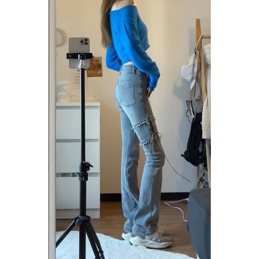 Quần dài lưng cao thiết kế cột dây phong cách đường phố cá tính thời trang thu đông cho nữ