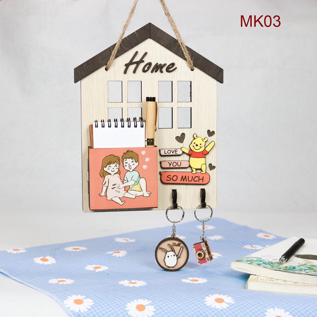 Bảng gỗ decor trang trí nhà cửa, shop, quán cà phê có móc treo chìa khóa