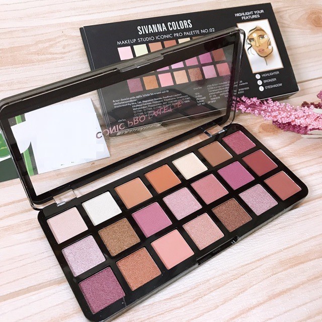 (Auth Thái) Bảng  Phấn Mắt  Sivanna Iconic Pro Palette HF384 Gồm 21 Ô Màu Lì và Ánh Nhũ