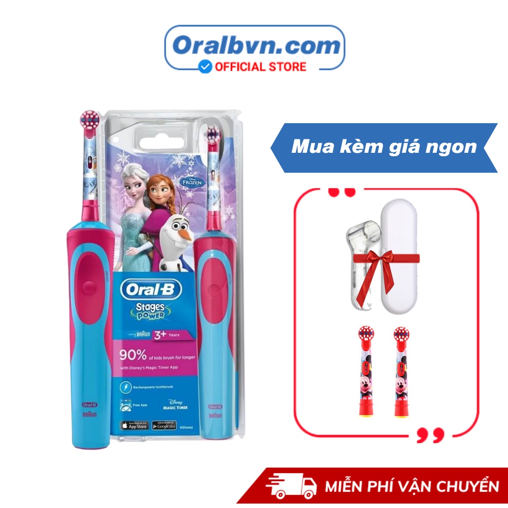 Bàn chải điện đánh răng tự động Oral-B Disney cho em bé, bé gái từ 5 tuổi giúp răng bé sạch, ngăn ngừa viêm nướu