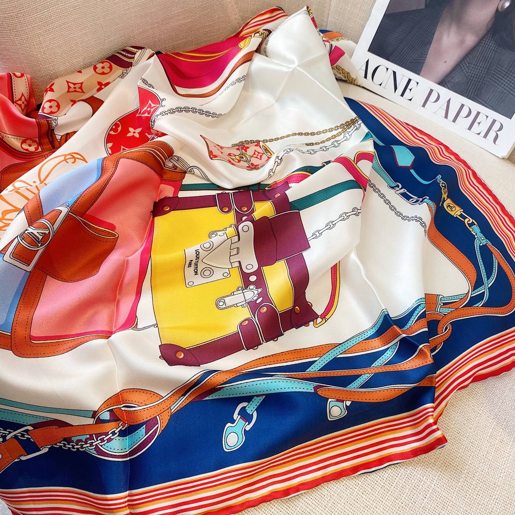 Khăn Choàng Cổ Vuông Bằng Lụa In Họa Tiết Thời Trang Kích Thước 35.4 * 35.4 inch