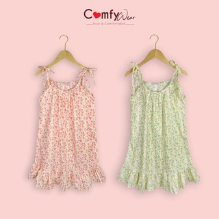 Váy mặc nhà nữ comfywear váy hai dây đuôi cá hoạ tiết mn013