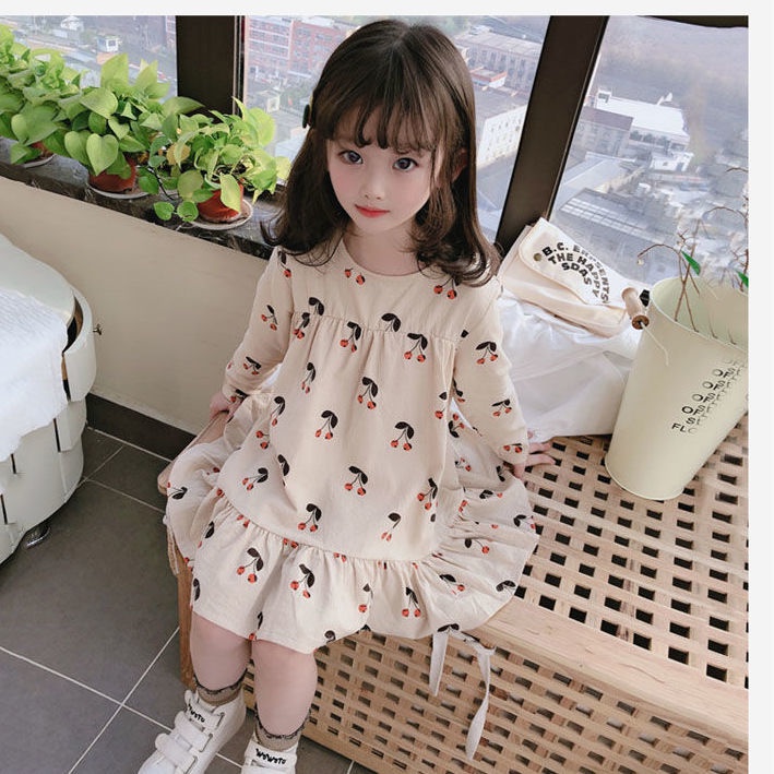 Đầm công chúa in họa tiết thời trang thu đông Hàn Quốc cho bé gái