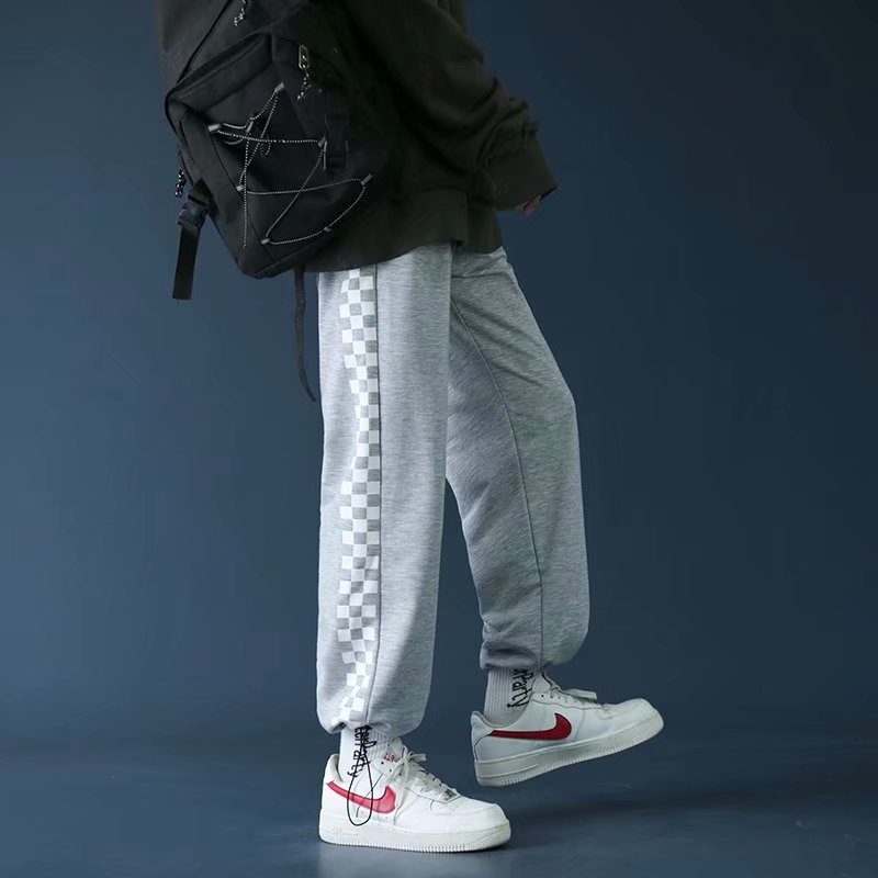 Quần dài ống rộng họa tiết kẻ ô vuông phong cách Hàn Quốc thời trang thường ngày cho nam