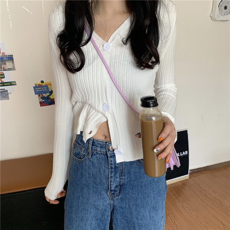 Áo Sweater Trơn Tay Dài Thời Trang Trẻ Trung 204115 Áo Len Cổ Chữ v Form Ôm Kiểu Dáng Đơn Giản Dễ Phối Đồ
