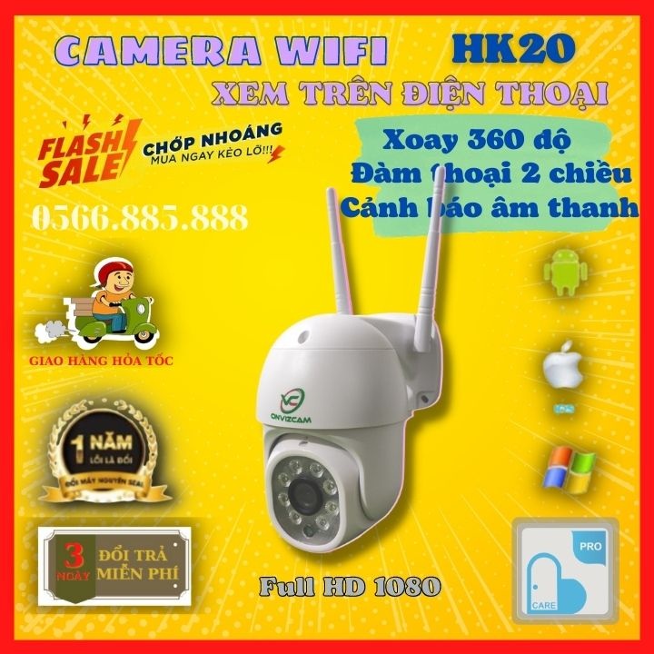 Camera giám sát wifi ONVIZCAM hk20 carecam camera mini ngoài trời xoay 360 chống nước 2.0 Mpx có màu ban đêm, báo động