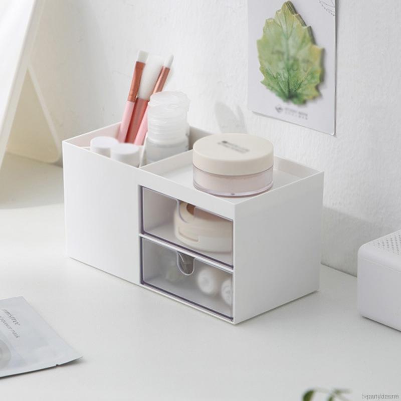 Hộp đựng bút/ mỹ phẩm để bàn có 2 ngăn kéo tiện dụng cho gia đình tùy chọn màu sắc