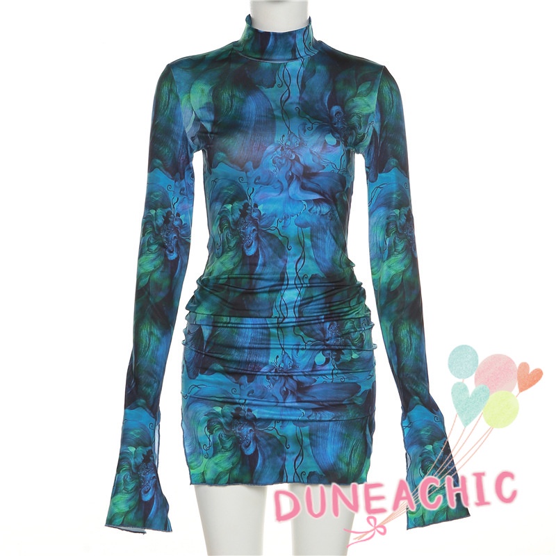 Đầm Tay Dài Cổ Cao Dáng Ôm Kẻ Sọc Thời Trang Xinh Xắn Cho Nữ