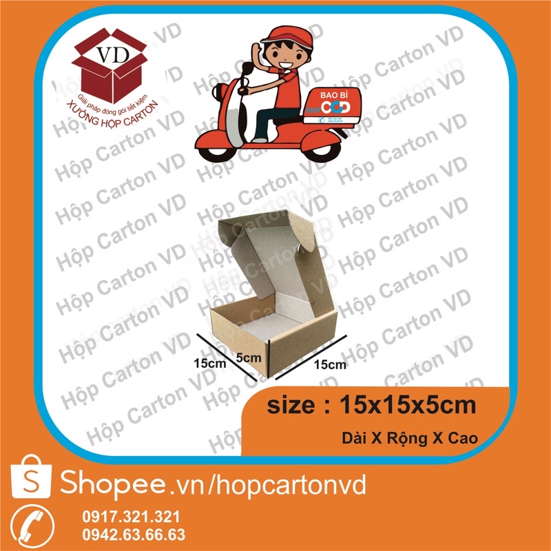 Hộp carton nắp gài size 15x15x5