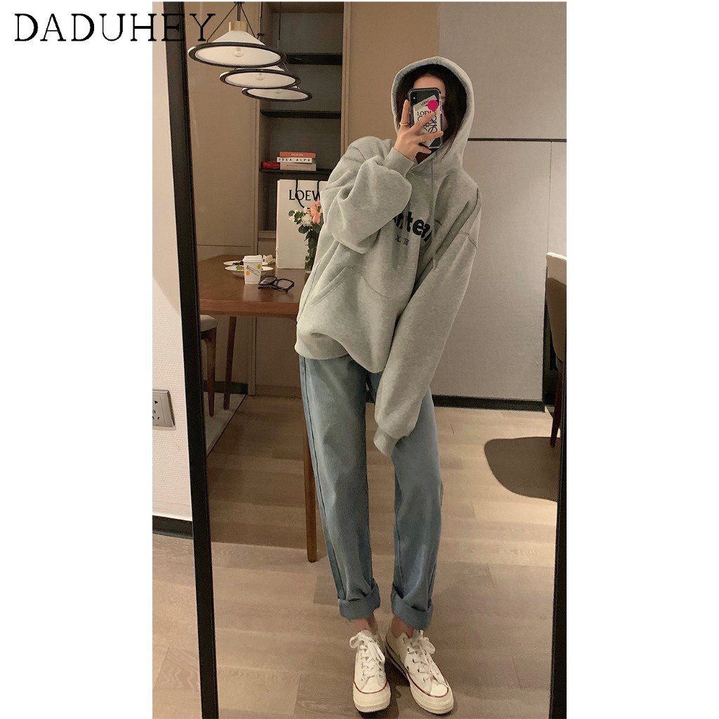 Daduhey Quần jean nữ ống rộng cạp cao cá tính thời trang mùa thu