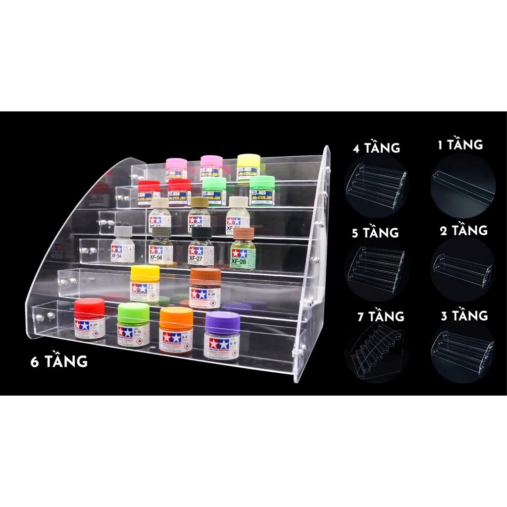Kệ mica trưng bày sơn, mỹ phẩm, mô hình nhiều tầng bằng mica 31x13.5x11cm có thể tháo lắp PK186