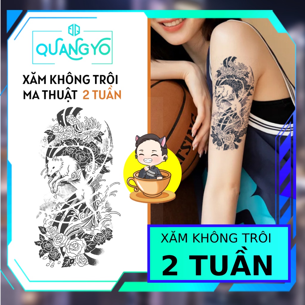 Hình xăm không trôi hồ ly lạc trong rừng hoa, chó sói, con chó, Hình xăm ma thuật, Xăm giống Inkaholic