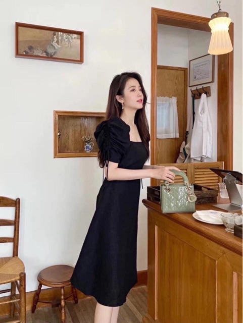 Đầm dài 2 lớp cổ vuông tay bánh mì rút nơ - Mama Dress | BigBuy360 - bigbuy360.vn