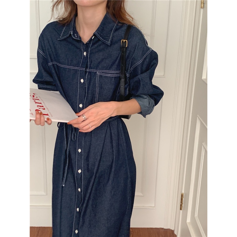 Đầm Denim Tay Dài Cột Dây Thời Trang Trẻ Trung 45980