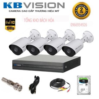 [Tích hợp thu âm] Trọn bộ 4 camera thân KBVISION 2100CB4 Full HD 1080p + HDD 500G + phụ kiện+80 mét dây đúc sẵn 2 đầu.