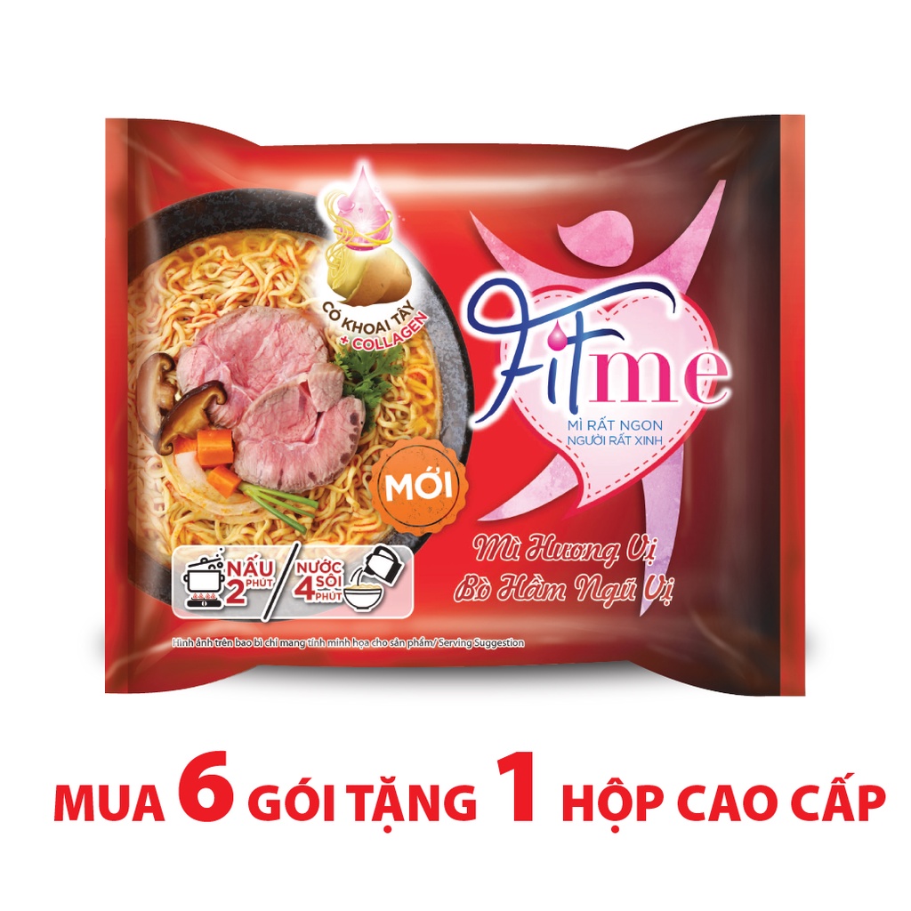 Thùng 36 Gói Mì Bò Hầm Ngũ Vị Fitme Có Bổ Sung Collagen 80g/gói