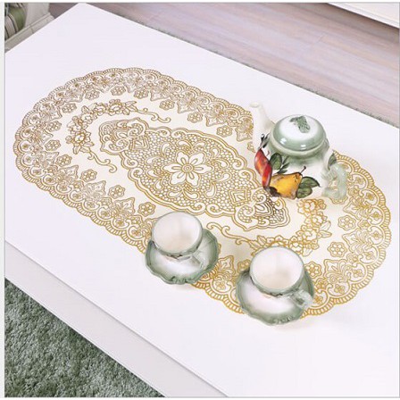 Bộ 3 Khăn Trải Bàn Ăn Oval 40x80cm Nhũ Vàng Sang Trọng