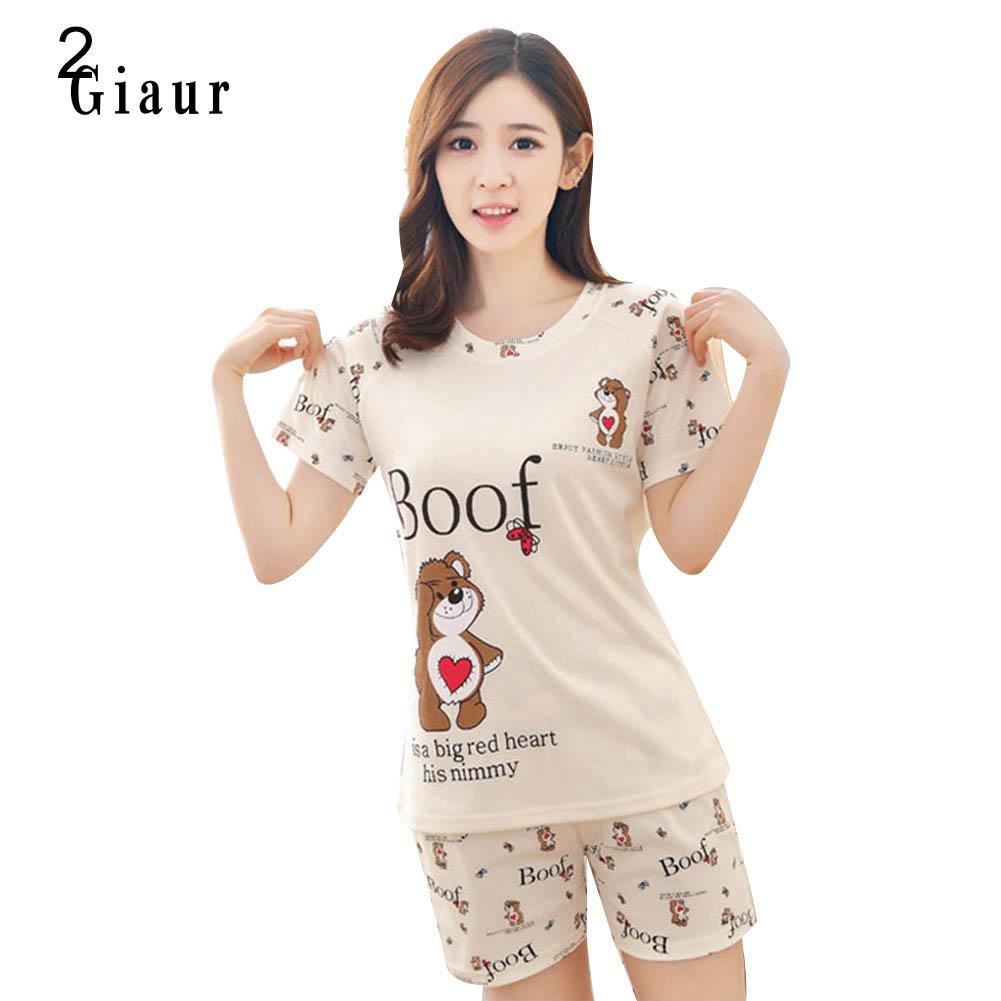 Set đồ ngủ ngắn in hình hoạt hình dễ thương cho nữ