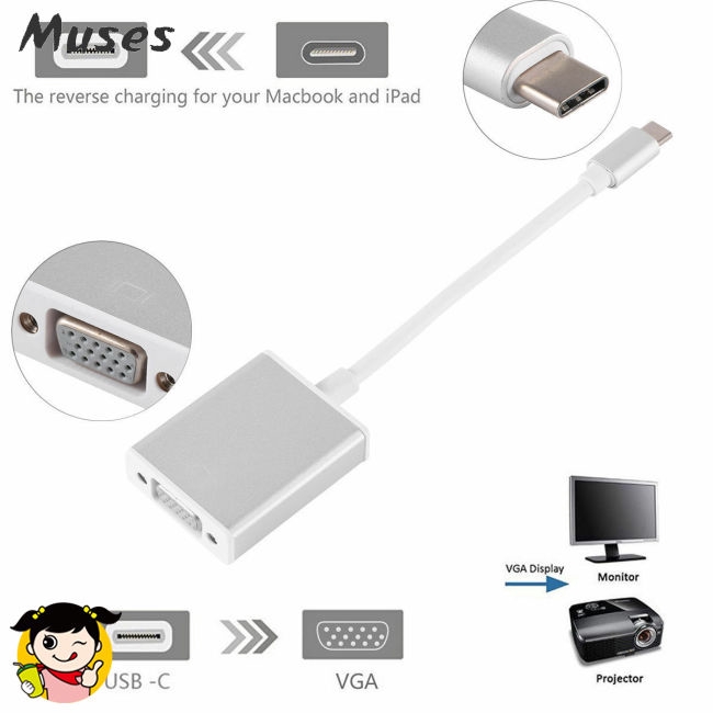 Muse07 USB 3.1 Type C to VGA Adapter USB-C Male to VGA 1080p Female Converter