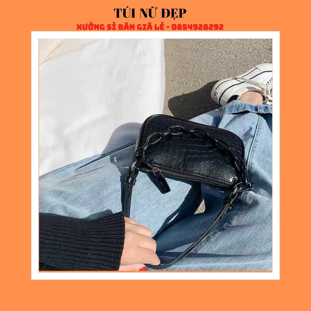 Túi kẹp nách nữ da vân cá sấu dây xích 💖 𝑭𝑹𝑬𝑬𝑺𝑯𝑰𝑷 💖 Túi đeo chéo hàn quốc nữ đẹp viền xích đồng màu 2021 | BigBuy360 - bigbuy360.vn