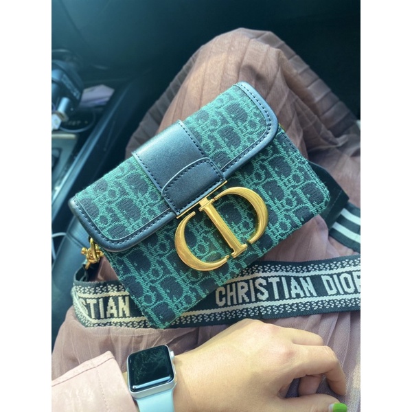 Túi xách cao cấp Dior CD thổ cẩm size 18cm, màu xanh ánh rêu, khoá lẫy fullbox đầy đủ