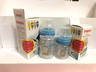 (Tặng thêm 1 núm) Bình sữa cổ rộng Dolphin 125ml