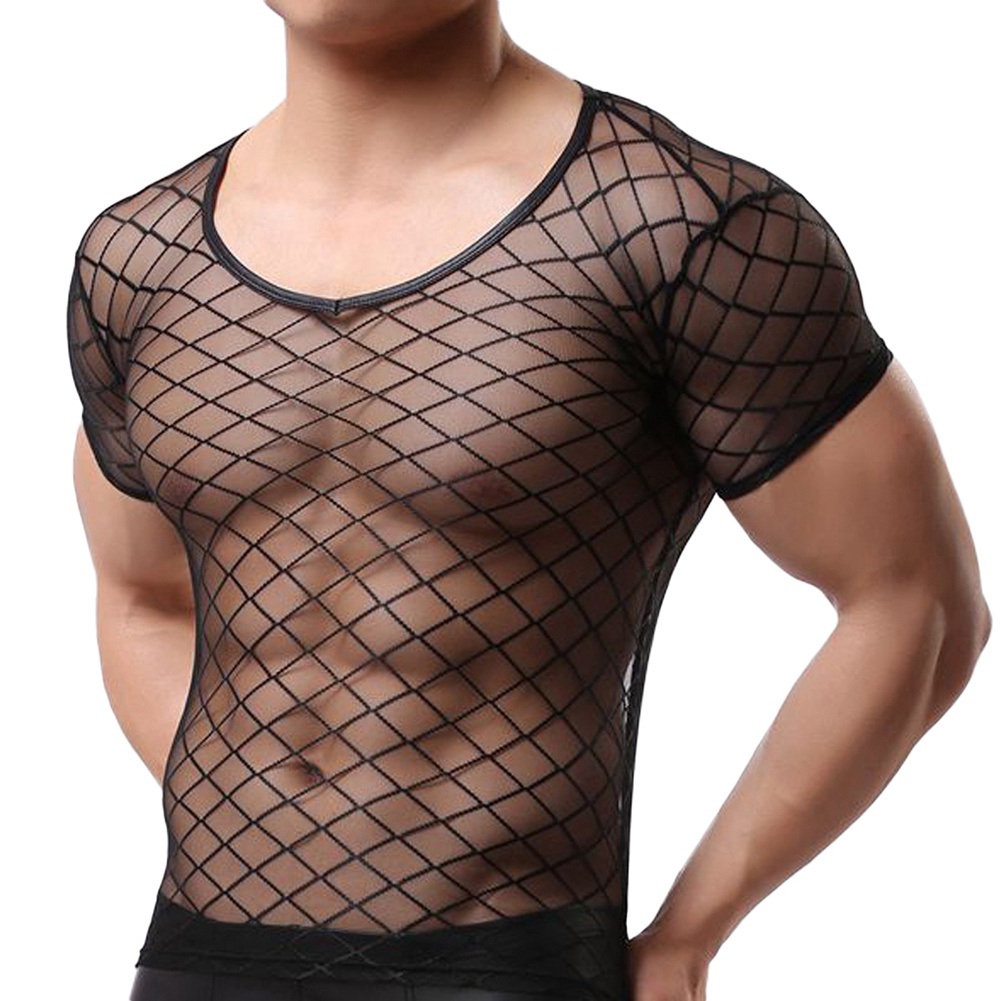 Áo Thun Lưới Tay Ngắn Xuyên Thấu Gợi Cảm Cho Nam