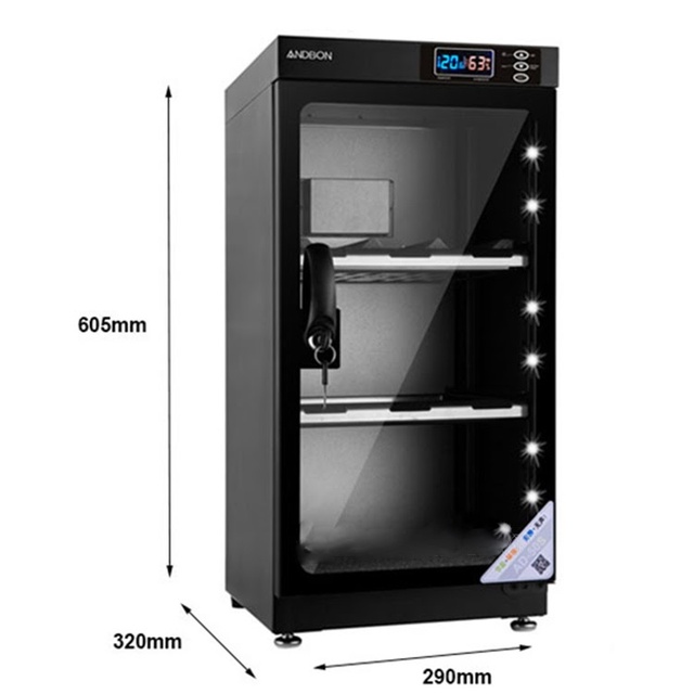 Tủ chống ẩm máy ảnh 50L nhập khẩu Andbon AD-50S, hộp hút ẩm máy ảnh 50l 3 ngăn CN Nhật Bản tiết kiệm điện drybox
