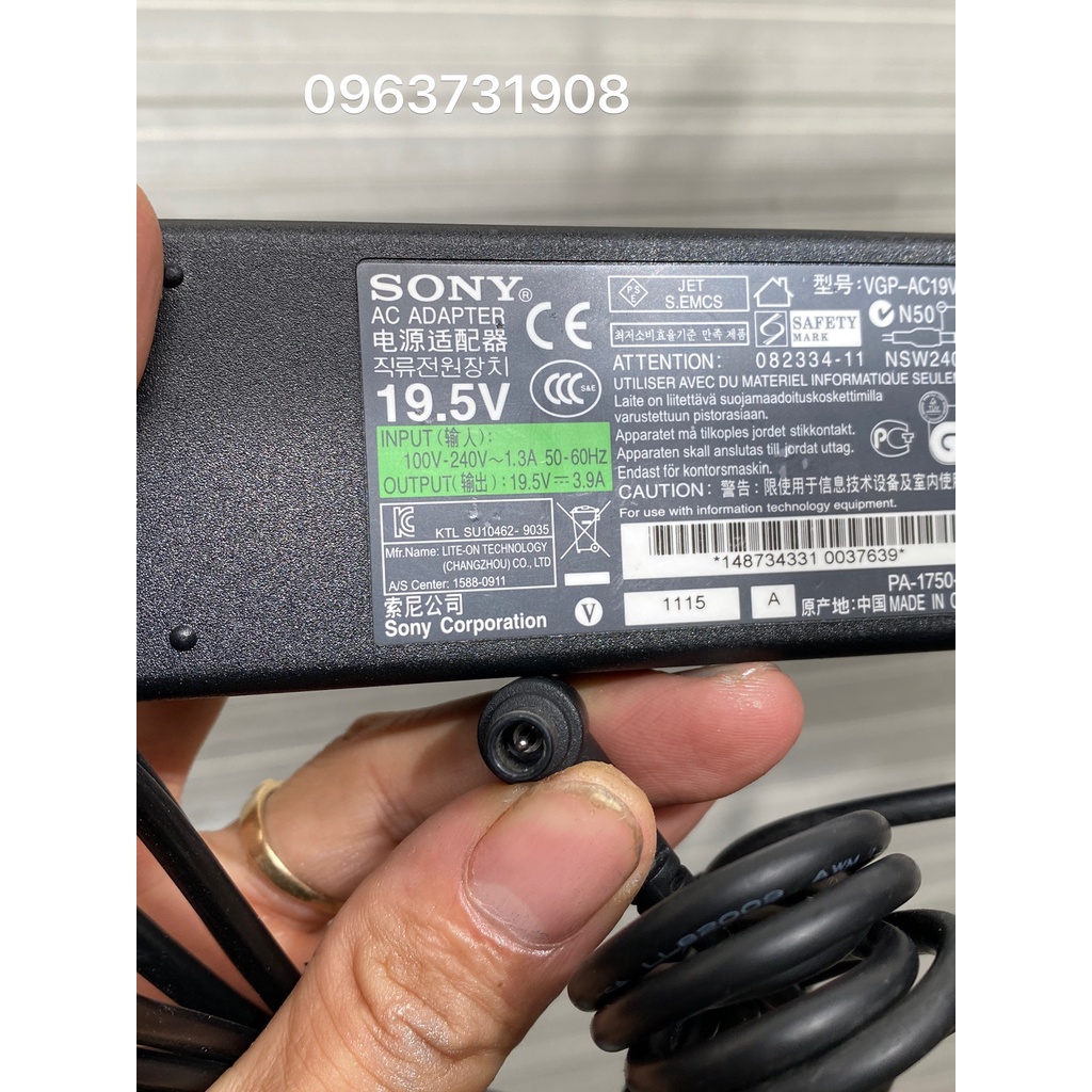 Bộ sạc laptop Sony 19.5V-3.9A hàng xịn chính hãng