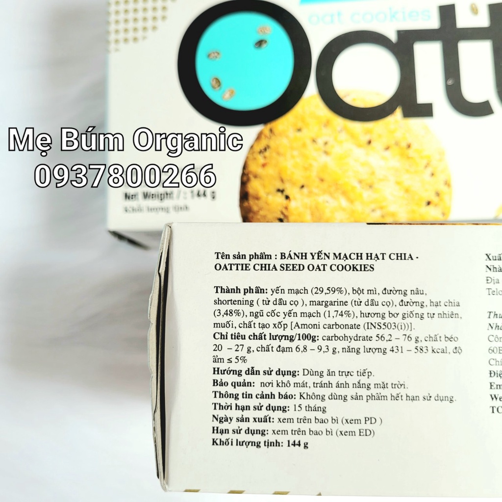 [HCM giao hỏa tốc] Bánh quy yến mạch hạt chia OATTI - Hộp 144g (17 bánh)