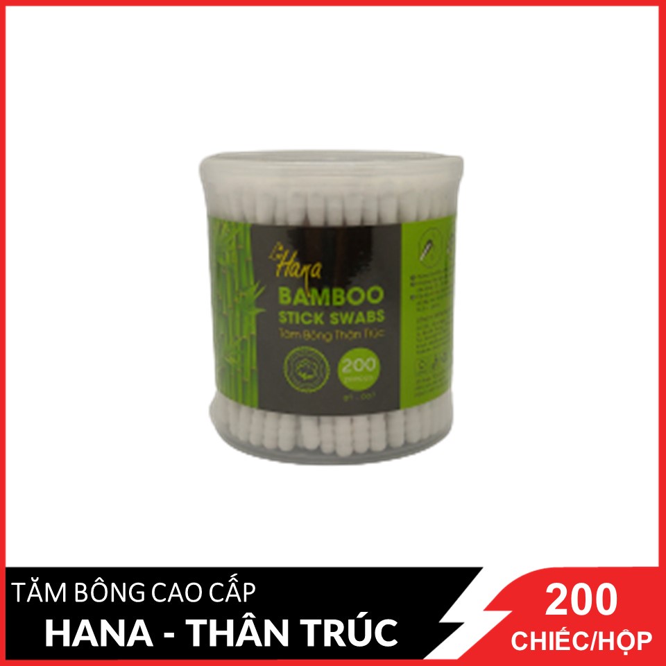 Tăm bông Hana hộp tròn thân trúc (Xanh Lá) 200 chiếc