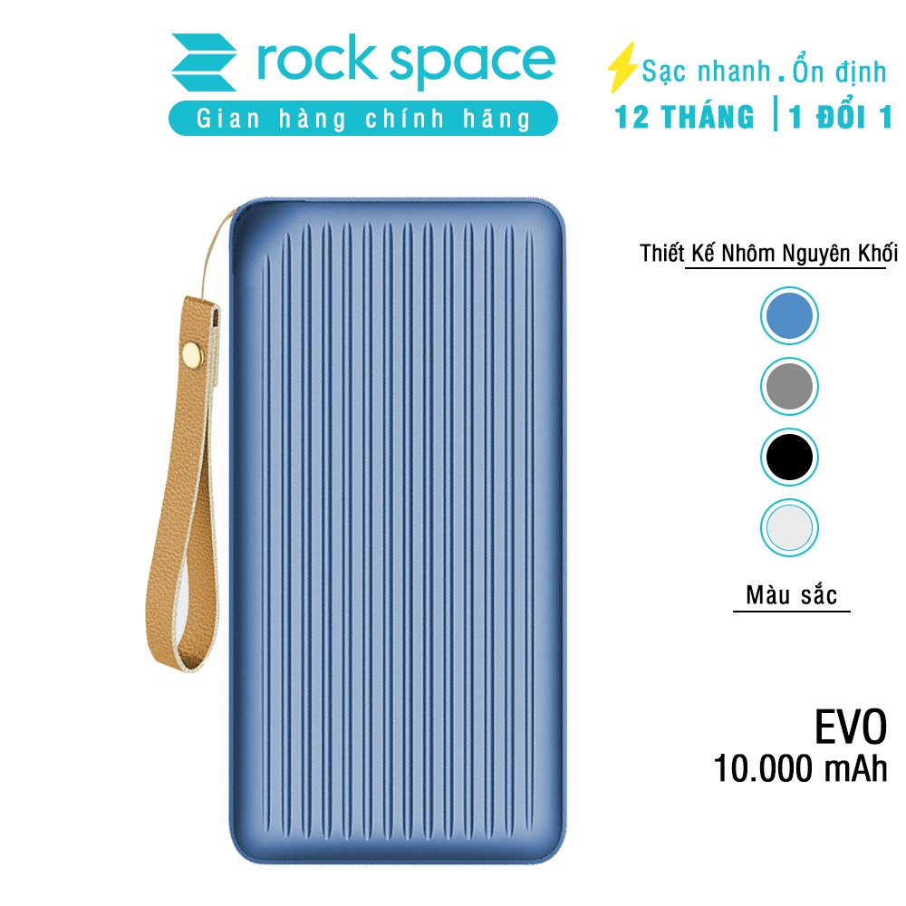 Pin dự phòng nhôm nguyên khối hỗ trợ sạc nhanh Rockspace Evo 10.000 mAh - Hàng chính hãng bảo hành 12 tháng